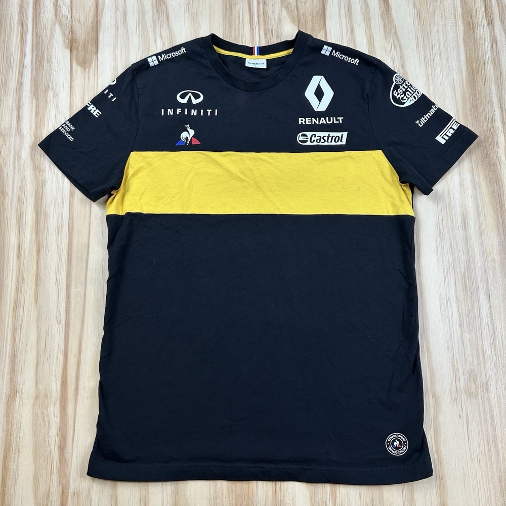 Renault Le Coq Sportif Mens L Black Gold Short Sleeve Jersey Racing Soccer